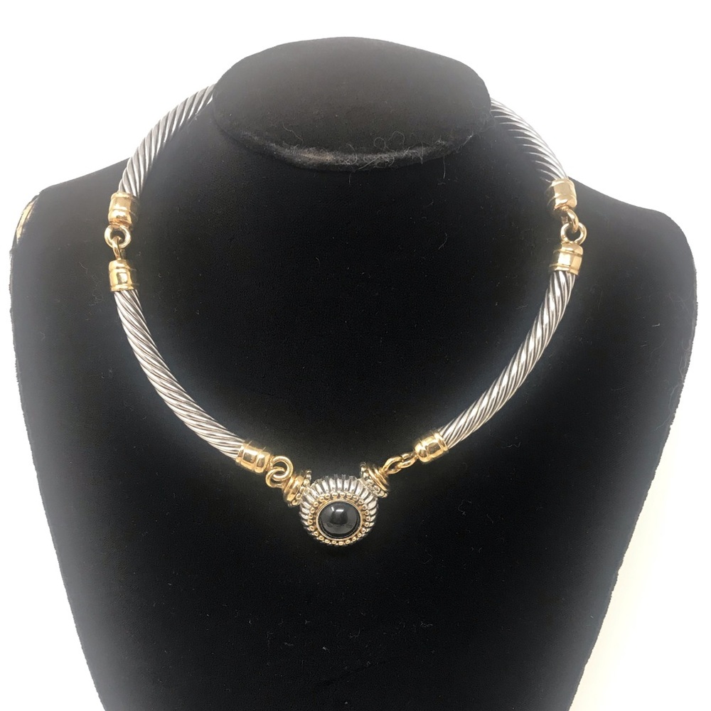 Vintage STOCKO Cable Chain Pendant Chocker Necklace Snap Clasp